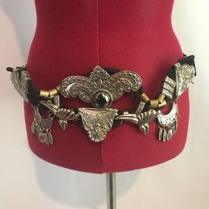 Unique & Ornate Black and Silver Women's Belt 32" Size Small
